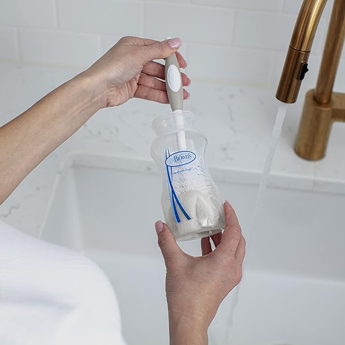 Dr. Brown's Baby Bottle Cleaning Brush with Sponge, Scrubber and Nipple Cleaner, Grey 1 Pack