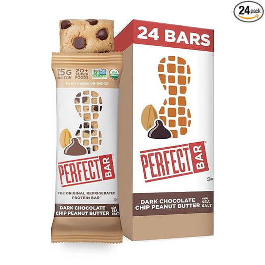 Perfect Bar Original Refrigerated Protein Bar, Dark Chocolate Chip Peanut Butter, 2.3 Ounce Bar, 8 Count (Pack of 3)