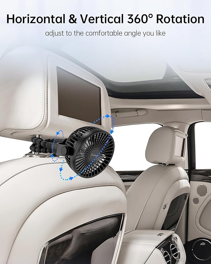 Stroller Fan Rechargeable Battery Powered Portable Fans, Head Detachable 360° Rotatable Clip on Fan, 3 Speed Quiet Small Mini Fans with Light Night for Carseat, Bed, Crib, Bike, Travel, Black