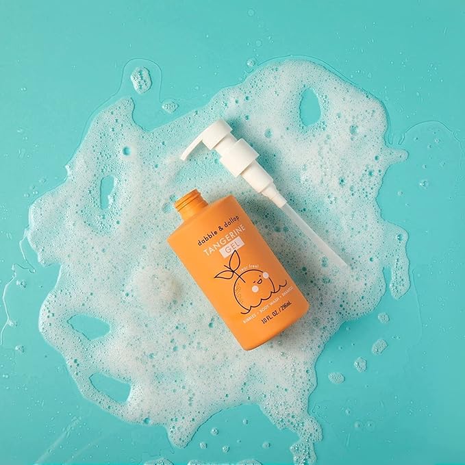Dabble & Dollop Tangerine + Vanilla Body Wash & Shampoo – 3-in-1 Natural Bubble Bath for Kids, Made in USA, No Parabens or Sulfates, Vegan, Gluten-Free, Tear-Free (2-Pack)