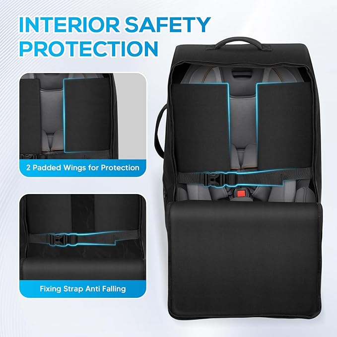 Extendable Height Car Seat Travel Bag with Wheels, Padded Carseat Travel Bag for Airplane, Baby Infant Booster Seat Bags for Air Travel