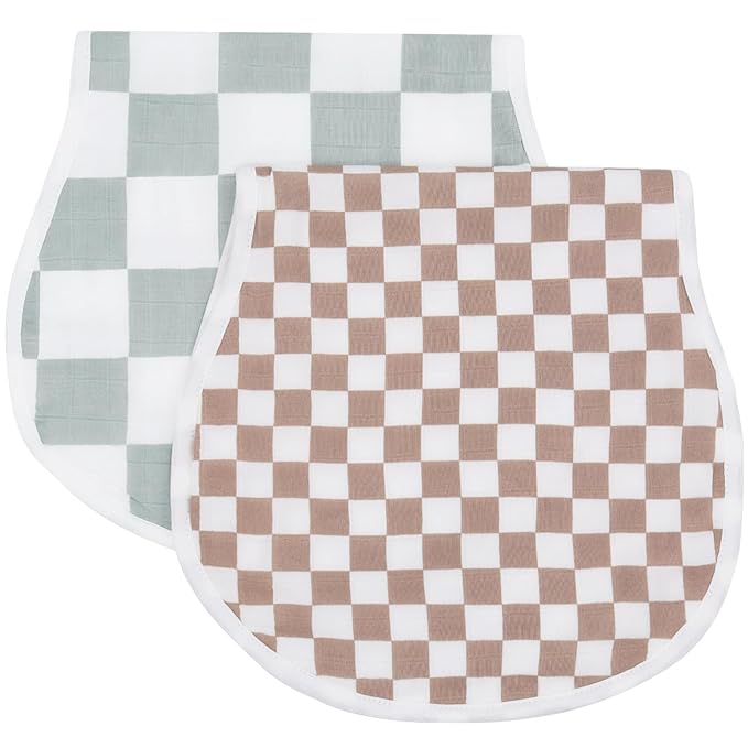 LifeTree Muslin Baby Burp Cloths Sets for Unisex - 2 Pack Large 70% Viscose from Bamboo and 30% Cotton Burping Cloths for Newborn, Baby Girls and Boys (Checkered)