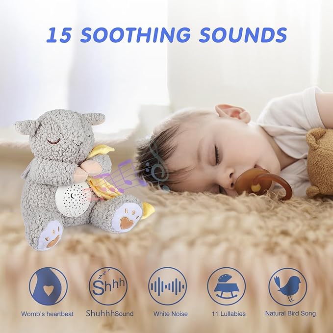 BEREST Rechargeable Baby Sleep Soother, Mom's Heartbeat Babies Cry Sensor Lullabies & White Noise Sound, Nursery Decor Night Light Projector Toddler Crib Sleeping Aid, Boys & Girls Shower Gifts