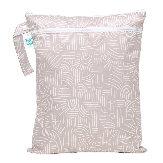 Bumkins Waterproof Wet Dry Bag for Baby, Travel, Swim Suit, Cloth Diapers, Pump Parts, Pool, Beach, Gym Clothes, Toiletry, Hook to Stroller, Daycare, Zipper Reusable Wetdry Packing Pouch, Boho Beige