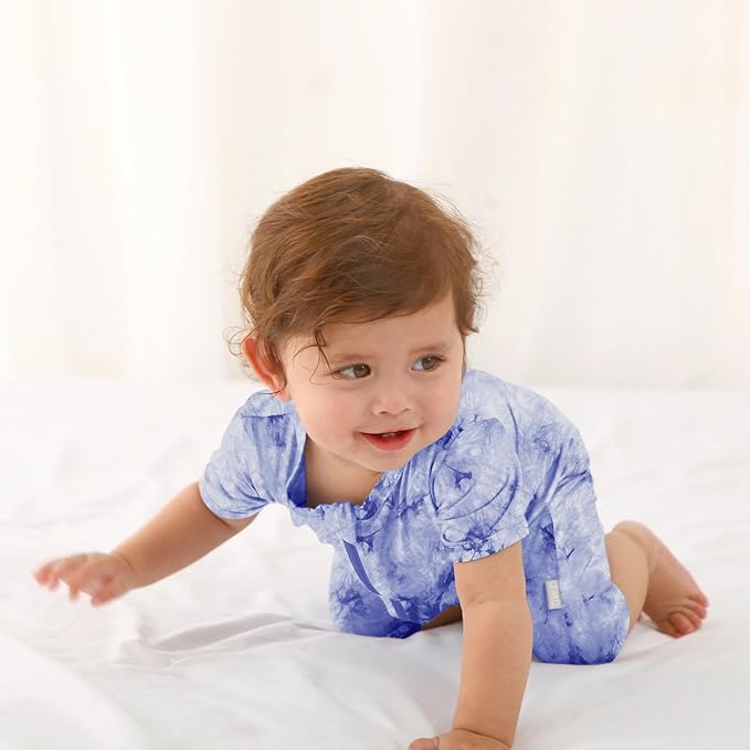 Jimonda Baby Girl Boys Rayon From Bamboo Pajamas 3 Pack Short Sleeve Footless Romper 2 Way Zipper Tie Dye Pjs Sleeper 0-24M