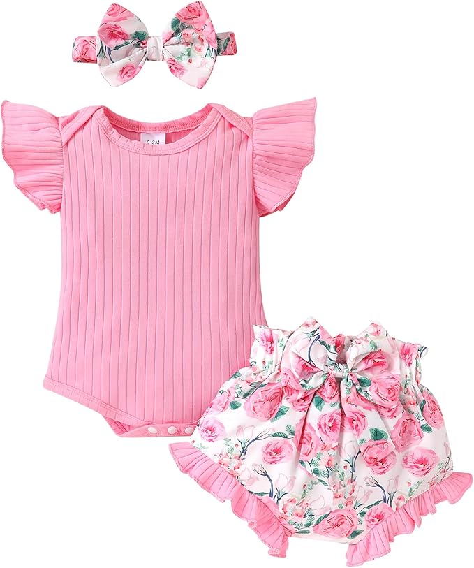 Tiny Cutey Newborn Infant Baby Girl Clothes Romper Floral Shorts Set Summer Outfits Baby Girls' Clothing