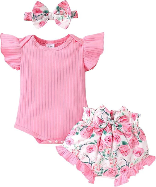 Tiny Cutey Newborn Infant Baby Girl Clothes Romper Floral Shorts Set Summer Outfits Baby Girls' Clothing