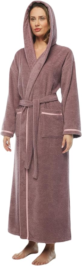 Arus Women's Hooded Classic Bathrobe Turkish Cotton Robe with Full Length Options