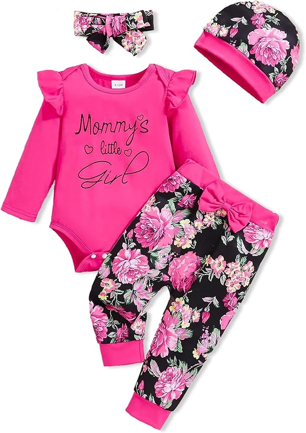 Baby Girl Clothes Newborn Infant Outfits Cute Summer Clothes Spring Romper Set+Hat+Headband