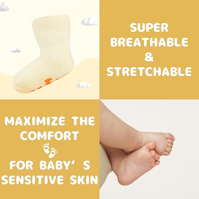 InnoBeta Baby Socks Set with Funny Quotes (4 Pairs) Newborn/Infant Socks for Baby Shower, Gender Reveal 3-12 Months