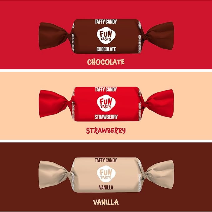 Neapolitan Taffies Candy Mix - 2 Pound Bulk Pack (150 Count) - Individually Wrapped Premium Assorted Caramels - Vanilla, Chocolate, Strawberry - Party Favors