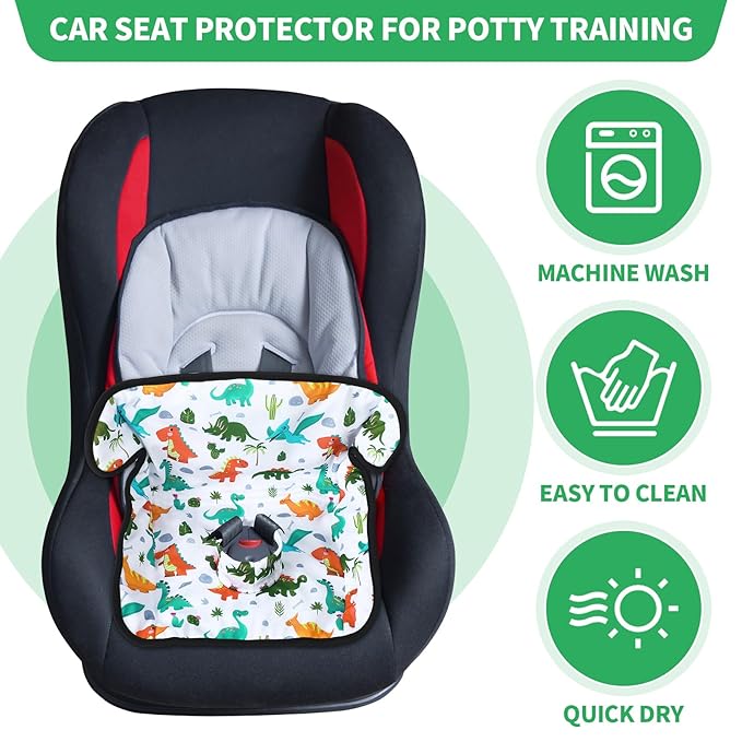 2 Pack Dinosaur Car Seat Protector for Potty Training Waterproof Piddle Pad Cover from Spillages Nappy Leaks Toilet Training Anti Slip Backing Strollers Carseat Liner for Toddlers Babies Summer