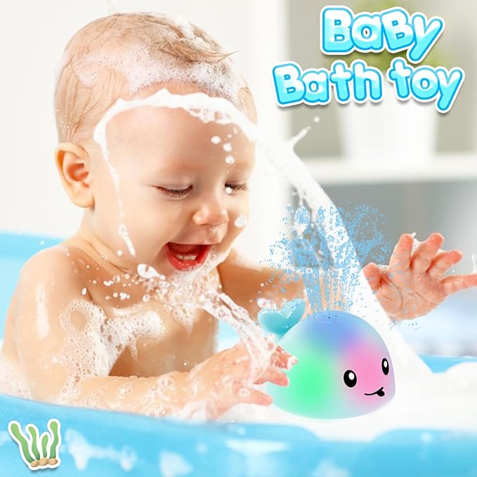 Baby Boy Bath Toys, Toddler Bath Toys for Kids Ages 1-3, Light Up Whale Bath Toy Sprinkler, Pool Water Table Infant Baby Toys 6-12-18 Months, Bathtub Fountain Toy Boys 1st Birthday 1 2 3 Gifts