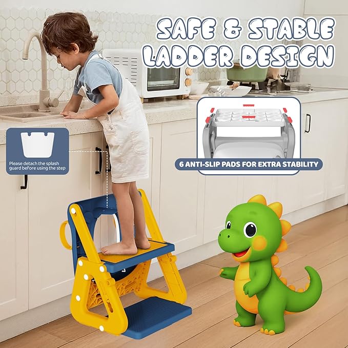 Potty Training Seat, Upgrade 2 in 1 Potty Training Toilet with Step Stool Foldable Toddler Toilet Seat for Kids Boys Girls Toddler Potty with Splash Guard Anti-Slip Pad Adjustable Ladder & Seat Height