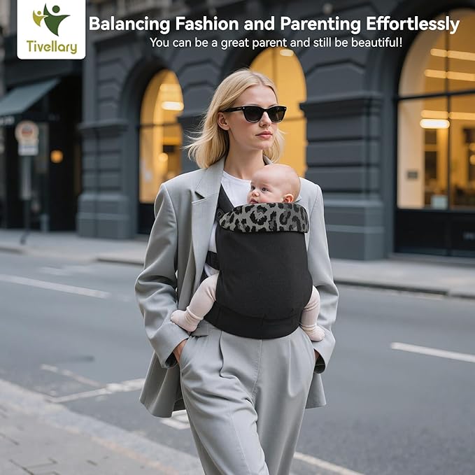 Reversible Baby Carrier – Black Solid & Leopard Print; Lightweight, Cooling & Breathable Lyocell Fabric; Ergonomic Lumbar Support and Quick Hands-Free Wear for Newborn to Toddler (7–44 lbs)