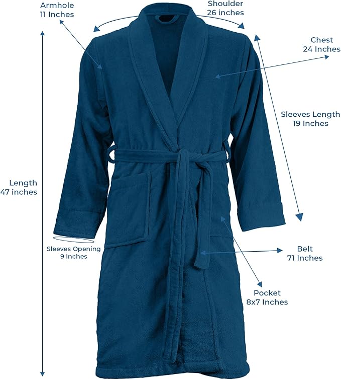 DAN RIVER Premium Cotton Terry Robes for Women and Men, Ultra Soft bathrobe with Adjustable Waist Belt and Pockets Pack of 1
