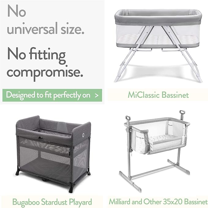 Bedside Sleeper Bassinet Sheets 35x20 Compatible with MiClassic, Milliard Bassinet and Large Bedside Sleepers – Snuggly Soft 100% Jersey Cotton – Light + Dark Sage Green – 2 Pack