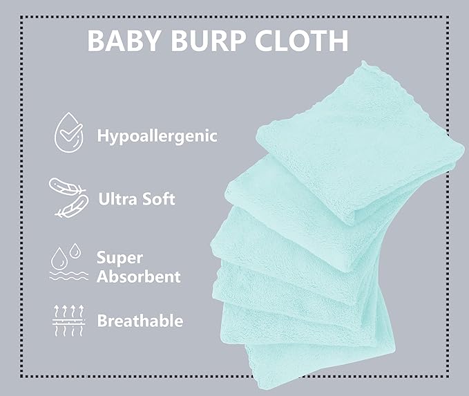 8 Pack Burp Cloths for Baby - 20" by 10" Ultra Absorbent Burping Cloth, Newborn Towel - Milk Spit Up Rags - Burpy Cloths for Unisex, Boy, Girl - Burp Cloths Set (Frozen Blue)