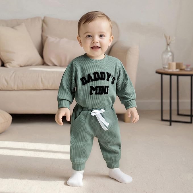 Kupretty Baby Boy Clothes 3 6 12 18 Months Fall Winter Outfit Mama's Boy Embroidery Waffle Long Sleeve Romper Pants Set