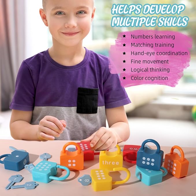 Kids Learning Locks with Keys Numbers Matching & Counting Montessori Educational Toys for Ages 3 yrs+ Boys and Girls Preschool Games Gifts