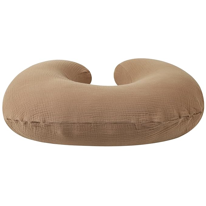 Onacosht Muslin Nursing Pillow Cover Soft 100% Cotton Feeding Pillow Slipcover Fits Standard Infant Nursing Pillow for Baby Girl and Boy, Brown