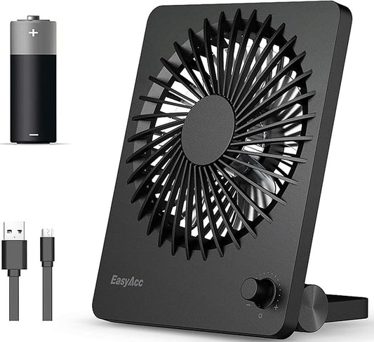 EasyAcc Portable Travel Fan 7-inch, Ultra-thin + 10-26H Runtime + Step-less Speed Control + 180°Foldable, Quiet Portable Travel Desk Fan for Bedroom Office, Cruise Travel Essentials 2025