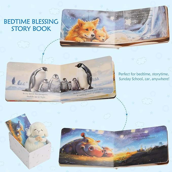 Baptism Gifts for Boys, Baptism Gifts and Newborn Baby, Christening Gifts Set, 7" Praying Lamb Plush Toy and Bedtime Blessing Board Book in Keepsake Gift Box, Ideal Easter Gifts for Kids