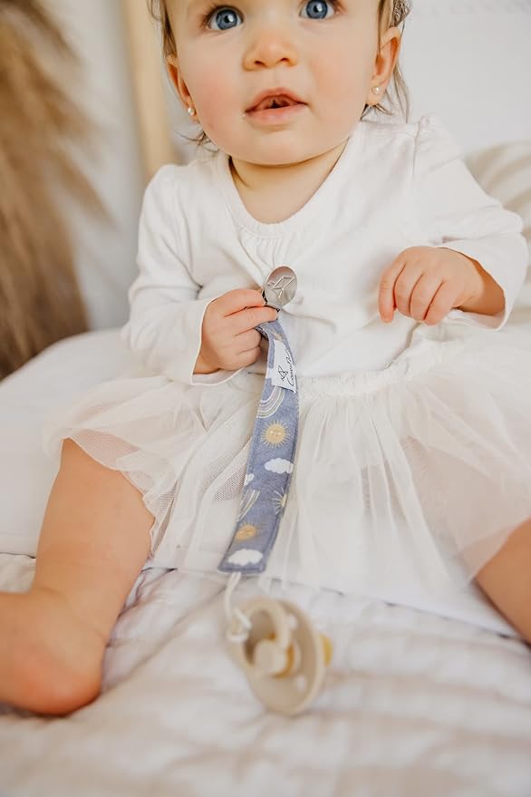 Copper Pearl Premium Knit Pacifier Holders 3-Pack: Stylish Stainless Steel Clips for Baby Girls and Boys - Prevent Floor Drops - Hope