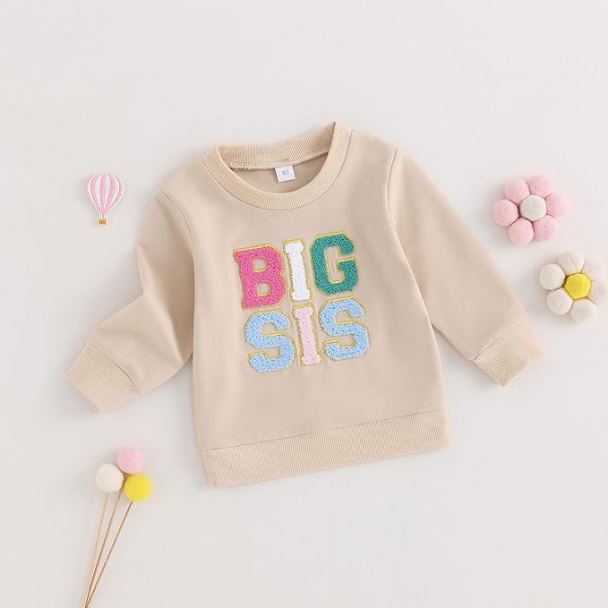 VISGOGO Infant Baby Boy Girls Big Lil Bro Big Lil Sis Matching Set Sweatshirt Romper Embroidery Sweater Toddler Clothes