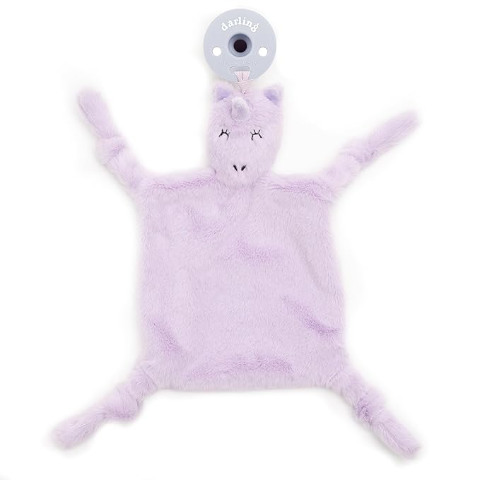 Pacifier Holder with Detachable Pacifier by Bella Tunno, Soft Animal Lovey Snuggle Toy Attaches to Teethers, Baby Gift for Newborn Boys and Girls, Babies 0+ Months, Unicorn