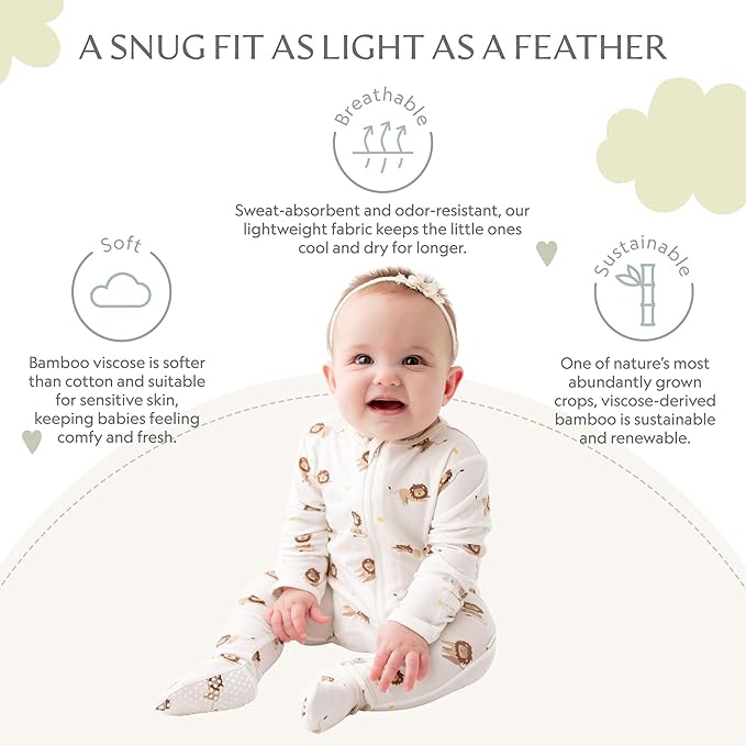 Bamboo Little Soft Baby Footie Pajamas, Baby Clothes, Newborn Sleepers, 95% Viscose and 5% Spandex, 0-24 Months