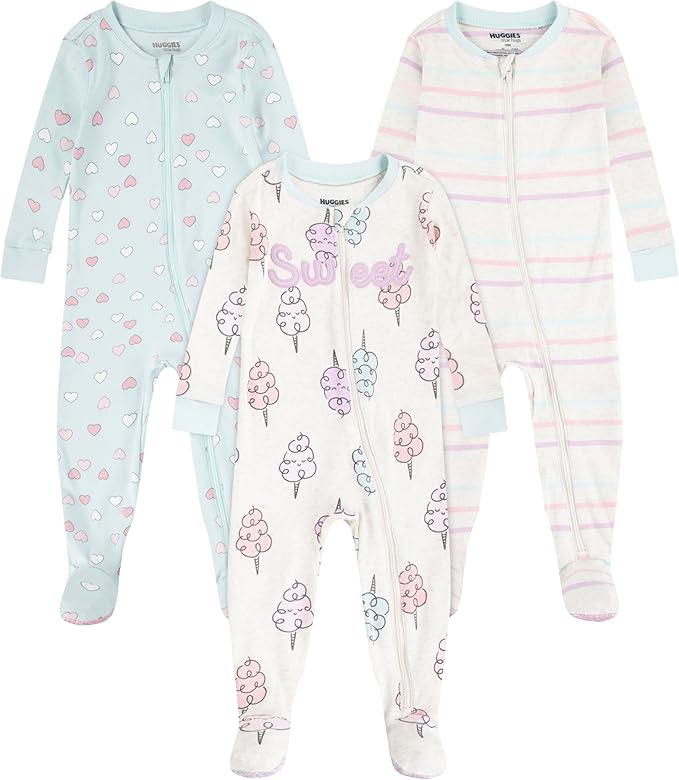 HUGGIES unisex-baby 3-pack Footed Coverall Pajamas