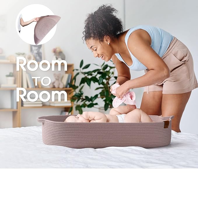 Baby Changing Basket Includes Diaper Caddy - Breathable & Waterproof Dual-Cover, Portable, Changing Pad for Dresser & Changing Table, Gift for Baby Shower, Cotton Rope Basket for Baby