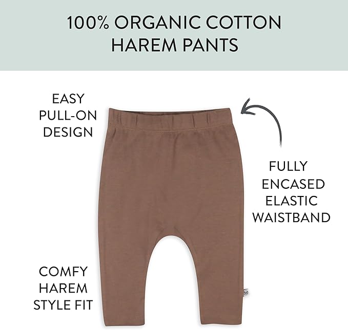 HonestBaby Unisex-Baby Multipack Harem Pants Roomy Fit Pull on Bottoms 100% Organic Cotton for Baby Boys, Girls
