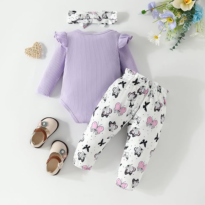 AMAWMW Newborn Baby Girl Clothes Infant Baby Ruffle Romper Pants Summer Outfits 4PCS Gifts Set Toddler Girls' Clothing