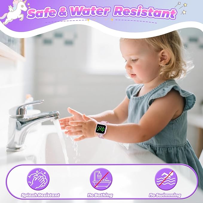 Potty Training Watch and Board Book for Toddler Girls: Adjustable Volume Potty Watches for Kids Water Resistant Toilet Timer Alarm Unicorn Toddler Watch Gifts for 1 2 3 4 5 Year Old Girl (Pink)