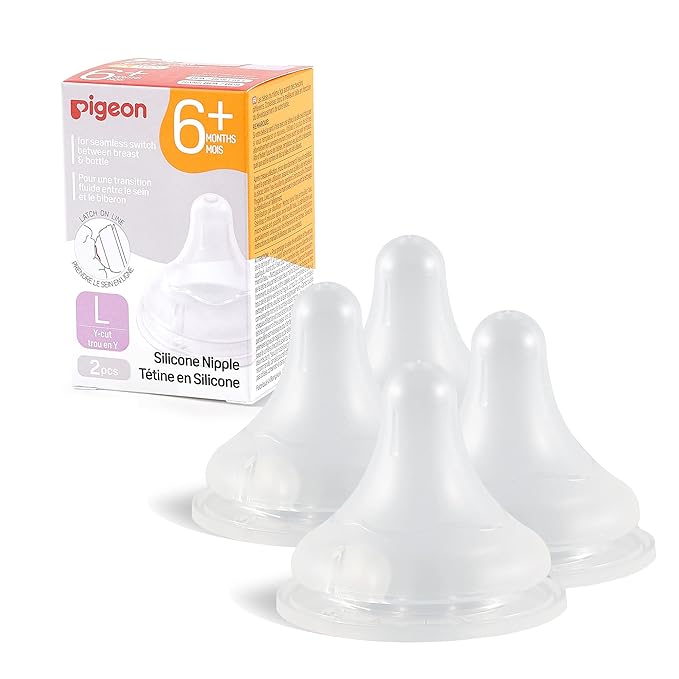 Pigeon Silicone Nipple (L) with Latch-On Line, Natural Feel, 6+ Months, 4 Counts