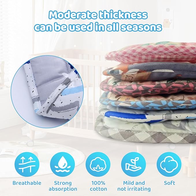 Baby Stroller Cushion,Infant Car Seat Insert-Reversible Universal Breathable and Soft Newborn Stroller Mat,100% Cotton Cover Toddler Seat Pad Liner-34x78cm,1 Pack(Gray Plane+Blue Stripes)