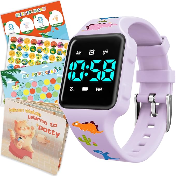 Toddler Potty Training Set – Potty Training Watch with Musical/Vibration Countdown Alerts, Fun Board Book, Progress Chart & Reward Stickers – Interactive Potty Training Kit for Kids Ages 2-6