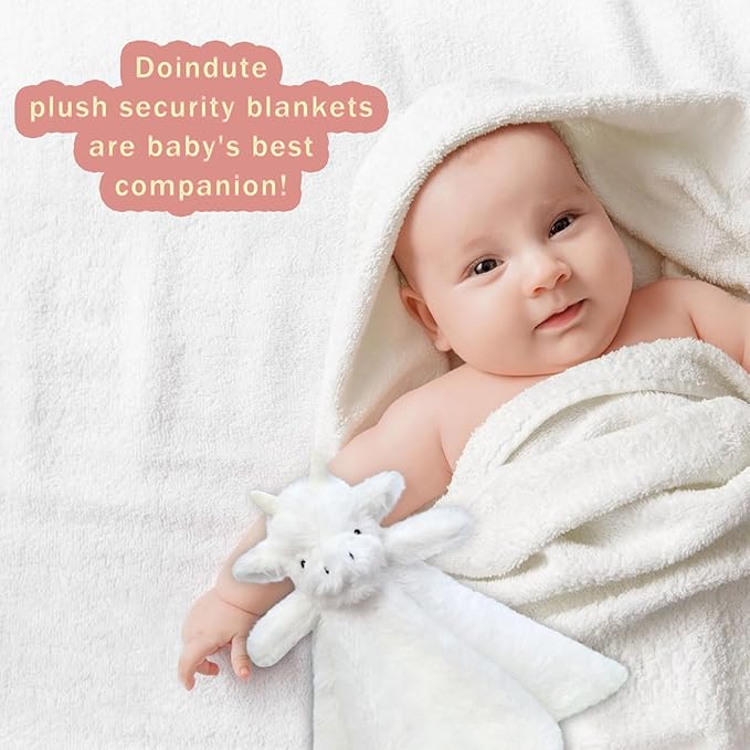 Baby White Dragon Soft Stuffed Animal Security Blanket, Plush Dinosaur Character Lovey Blanket, Baby Shower/Nursery Gift, Newborn Infant Toddler Snuggle Blankie for Girls Boys, 14 Inches