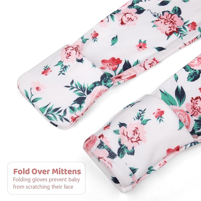 Newborn Baby Girl Gown 0-6 Months, Super Soft Newborn Sleepers Gown, Long Sleeve Infant Nightgown for Girls, Baby Girl Outfit Essential with Headband Set Pink