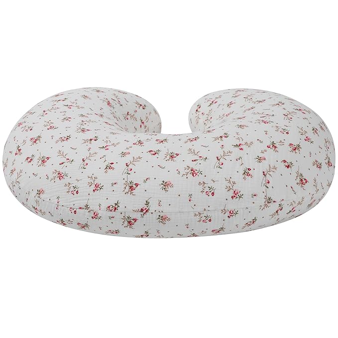 Onacosht Muslin Nursing Pillow Cover 2 Pack 100% Cotton Ultra Soft Breastfeeding Pillow Covers for Baby Boy and Girl, Pink and Floral