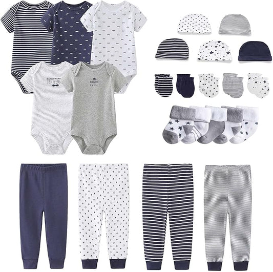Newborn Layette Gift Set Bodysuits Pants for Baby Girl and Boy 24 Piece 100% Cotton Essentials and Accessories