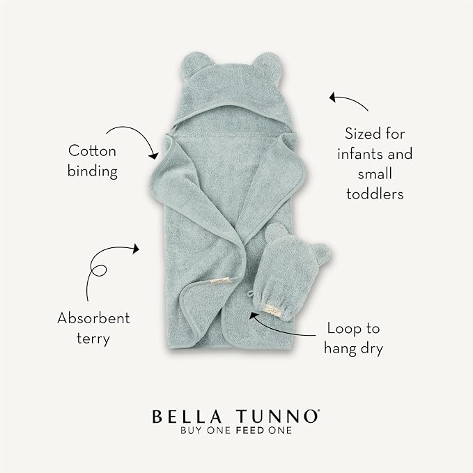 Bella Tunno Baby Bath Towel and Wash Mitt Set – Soft Absorbent Hooded Towels and Mitt-Style Baby Washcloths, Oeko-TEX Certified (Pumpkin)