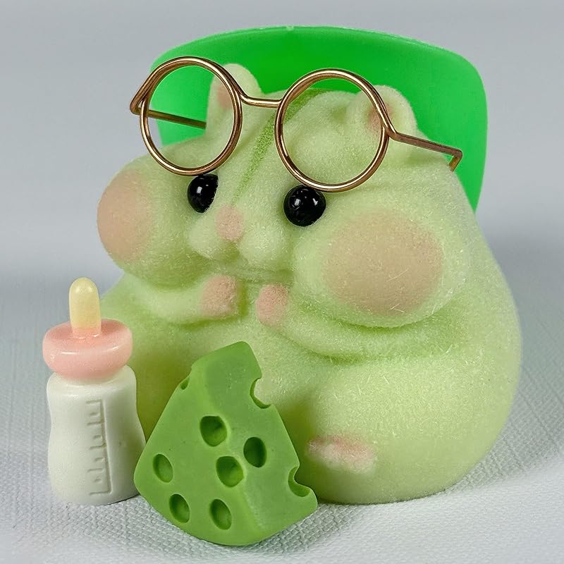 Handmade Taba Squishy Hamster Toy, Cute Squishy Hamster Fidget Toy, Realistic Hamster Toy, Soft Silicone Mochi Furry Toy, Stress Relief Gift for Adults & Kids, Sensory Anxiety Plushie (Green)