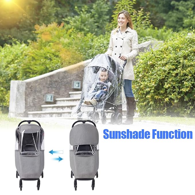 Stroller Rain Cover, Universal Baby Travel Weather Shield Waterproof Windproof Protection Breathable Protect from Dust with Storage Pocket for Most Single Strollers Jogging Pushchairs