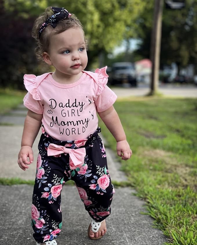 AMAWMW Newborn Baby Girl Clothes Infant Baby Ruffle Romper Pants Summer Outfits 4PCS Gifts Set Toddler Girls' Clothing