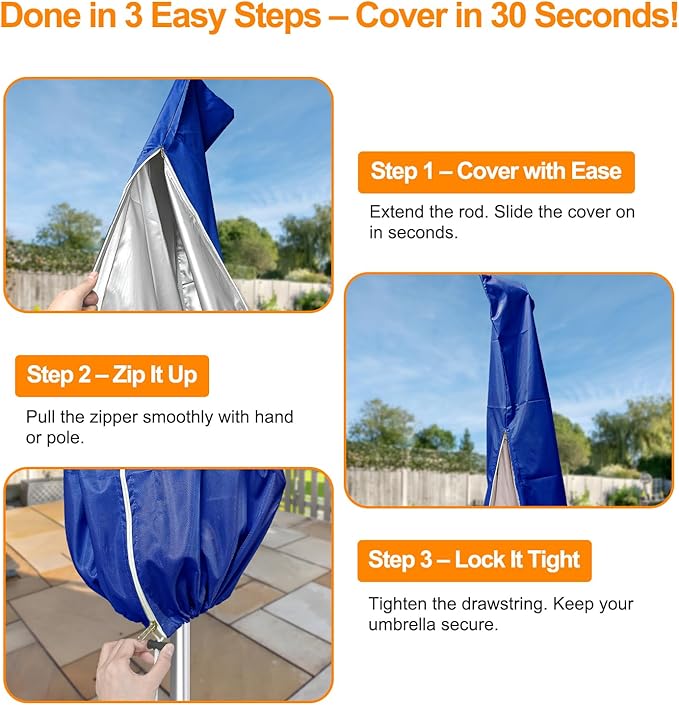 OKPOW Umbrella Covers for Outdoor Umbrellas - Small Patio Umbrella Cover for 6 ft to 9 ft Outdoor Table Umbrella - Waterproof Windproof Anti-UV Garden Parasol Covers, Blue