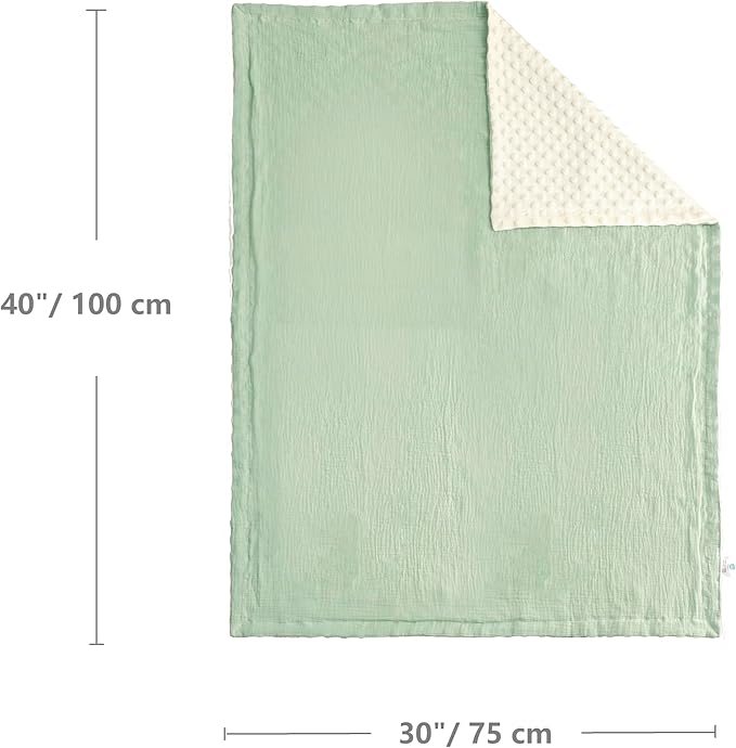 CREVENT 30''X40'' Organic Muslin Cotton Baby Blanket for Newborns, Soft Mink Backing, Essential for Baby Shower Birthday Gift - Green 75X100cm