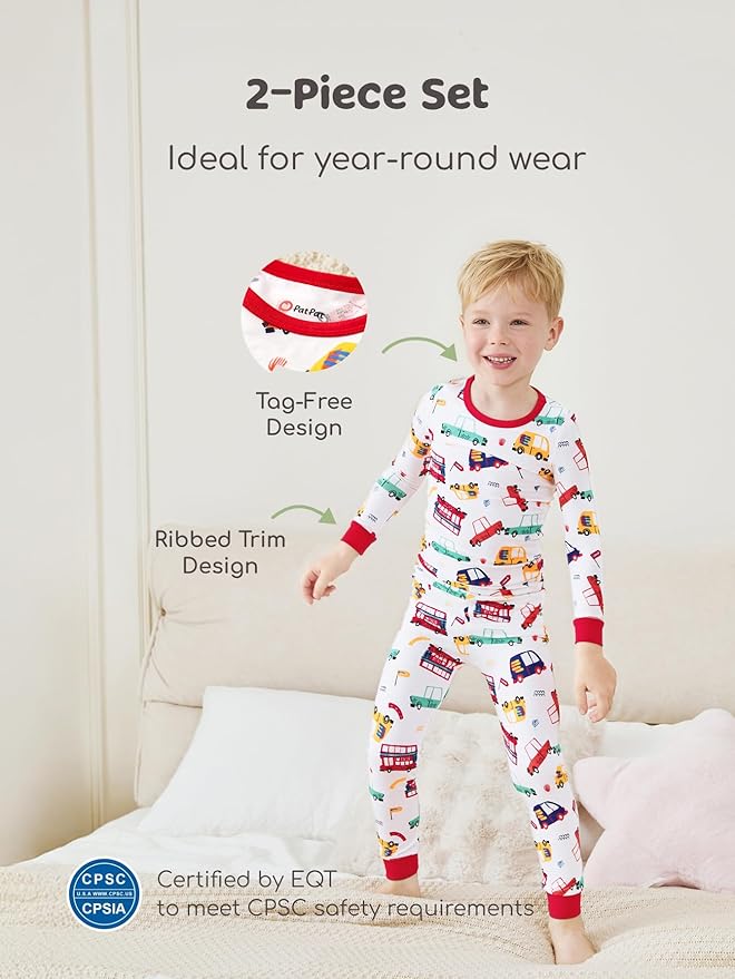 PATPAT Bamboo Viscose Pajama Sets for Toddler Boys & Girls Baby Kids, Ultra-soft Snug fit Pjs Sleepers for Birthday Holiday